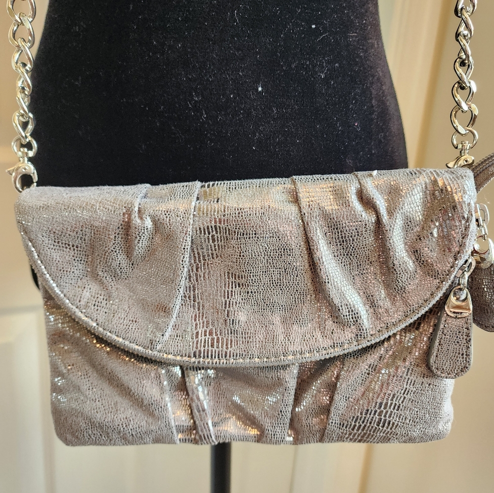 Lindsey Phillips Metallic Silver Crossbody, Clutch, Like New